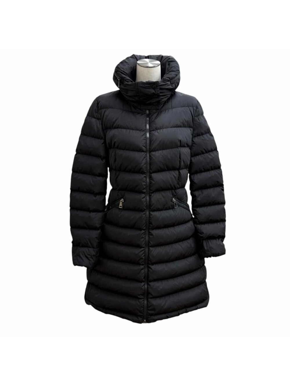 Moncler Flammette Logo Patch Hooded Zip UP Down Coat Black